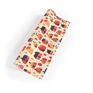 Cozy Cottage Charm Wrapping Paper featuring charming houses and trees