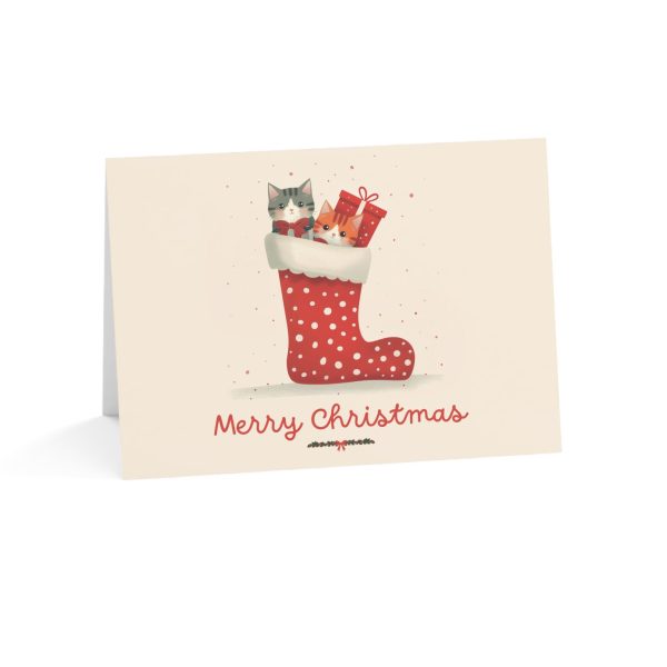 Adorable Christmas Greeting Card with Cats in a Festive Stocking