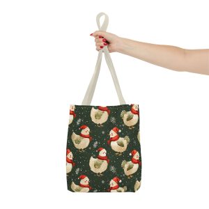 Reusable Gift Tote Bag with Festive Chickens in Santa Hats