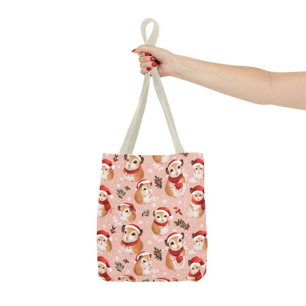 Reusable Gift Tote Bag with Festive Hamsters in Santa Hats