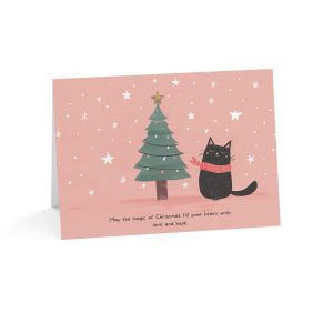Eco-Friendly Christmas Greeting Card Featuring a Cat and Christmas Tree