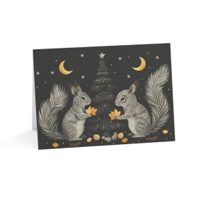 Elegant Holiday Greeting Card with Squirrels Under a Moonlit Sky