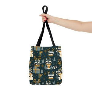 Charming Holiday Raccoons Reusable Gift Tote Bag