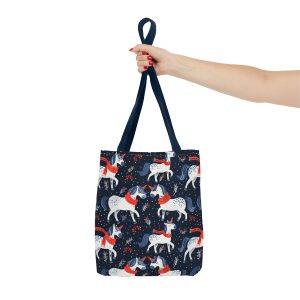 Reusable Gift Tote Bag with Festive Unicorns in Winter Scarves