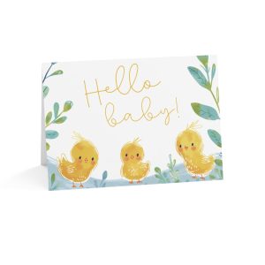 Eco-Friendly Baby Greeting Card with Cheerful Chicks and Greenery
