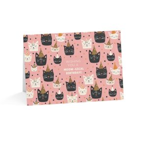Eco-Friendly Cat Birthday Card with Whimsical Party Hat Cats