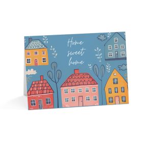 Eco-Friendly Greeting Card with Colorful Houses and Whimsical Details