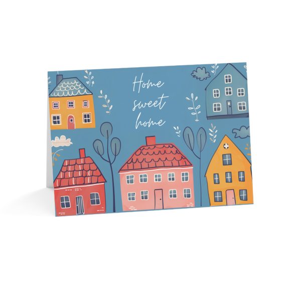 Eco-Friendly Greeting Card with Colorful Houses and Whimsical Details