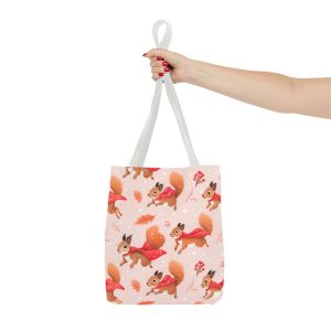Reusable Gift Tote Bag with Frolicsome Squirrels in Red Capes