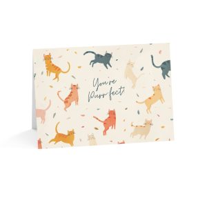Eco-Friendly Greeting Card Featuring Playful Cats and Colorful Leaves