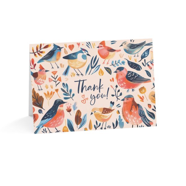 Eco-Friendly Thank You Card with Whimsical Birds and Colorful Foliage
