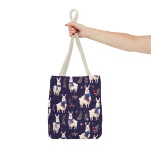 Reusable Gift Tote Bag with Snowy Winter Llamas