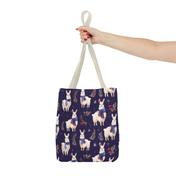 Reusable Gift Tote Bag with Snowy Winter Llamas