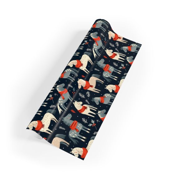 Eco-Friendly Wrapping Paper with Festive Horses in Red Scarves