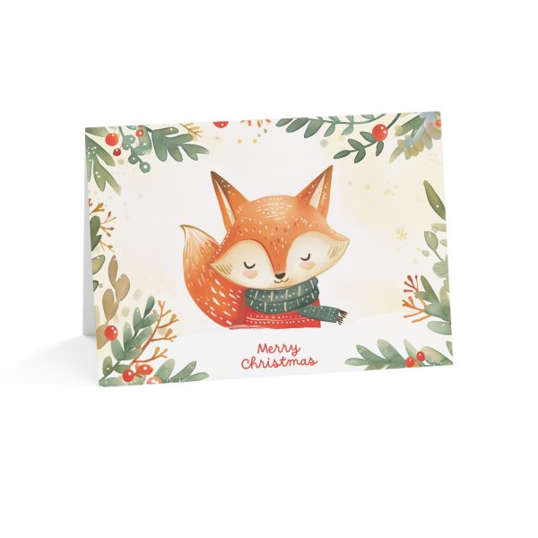 Eco-friendly Christmas greeting card featuring a whimsical fox in a festive setting