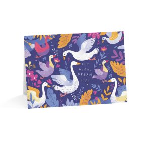 Vibrant swan-themed greeting card with inspiring message