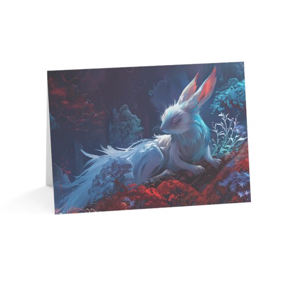 Ethereal fox resting in a glowing twilight forest with vibrant foliage.
