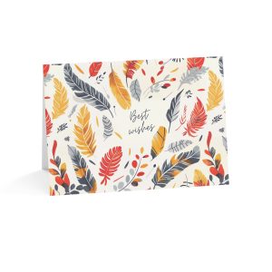 Eco-Friendly Greeting Card with Colorful Feathers and Foliage