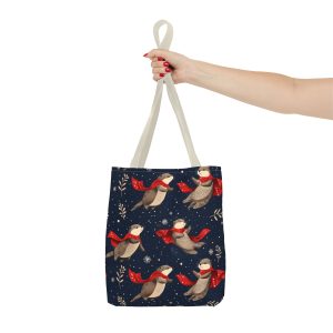 Reusable Gift Tote Bag - Playful Otters with Scarves