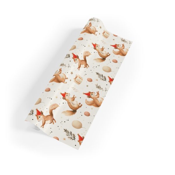 Festive Squirrels with Party Hats and Balloons Winter Gift Wrapping Paper