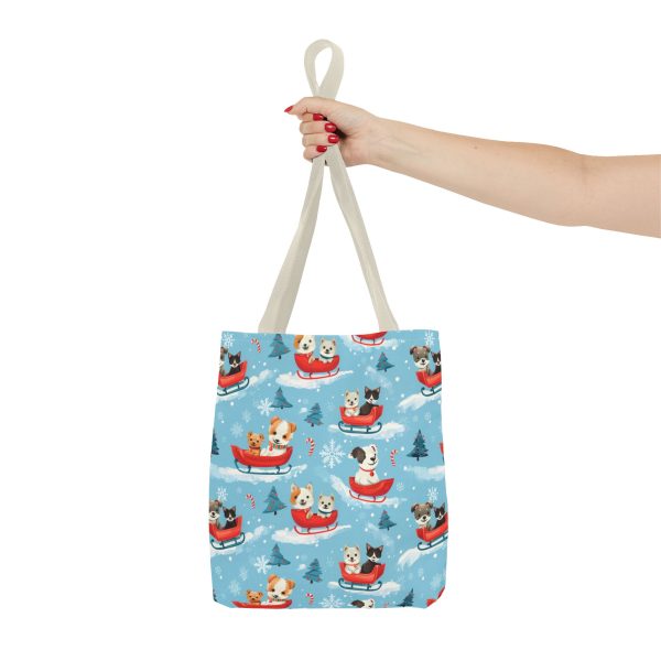 Festive Puppies and Kittens Sledding Reusable Gift Tote Bag