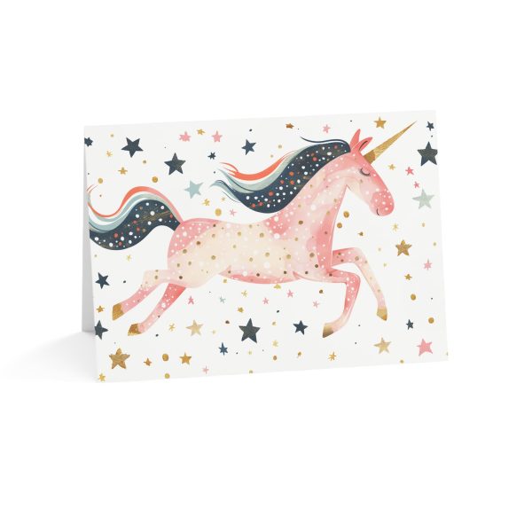 Magical Unicorn Greeting Card - Pink, Gold, and Stars