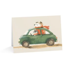 Eco-Friendly Greeting Card with Dog and Cat on Road Trip