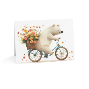 Whimsical Bear Bicycle Greeting Card - Eco-Friendly