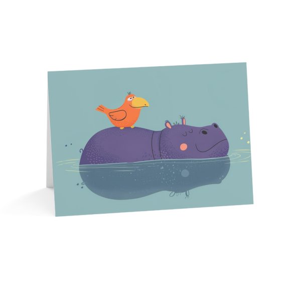 Playful Hippo and Bird - Eco-Friendly Greeting Card