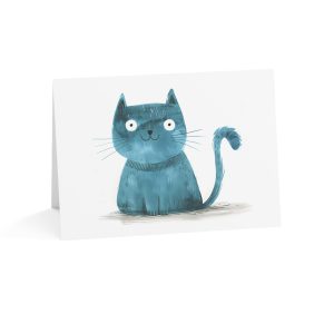 Eco-Friendly Greeting Card - Playful Blue Cat Illustration